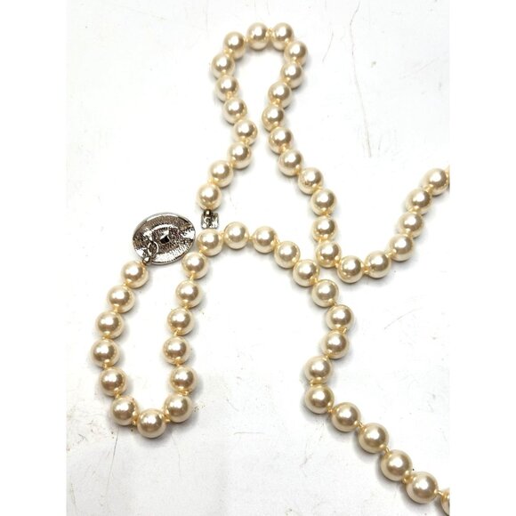 Faux Pearl 24" Strand Necklace With Faux Pearl & Rhinestone Accent Clasp - Picture 2 of 3
